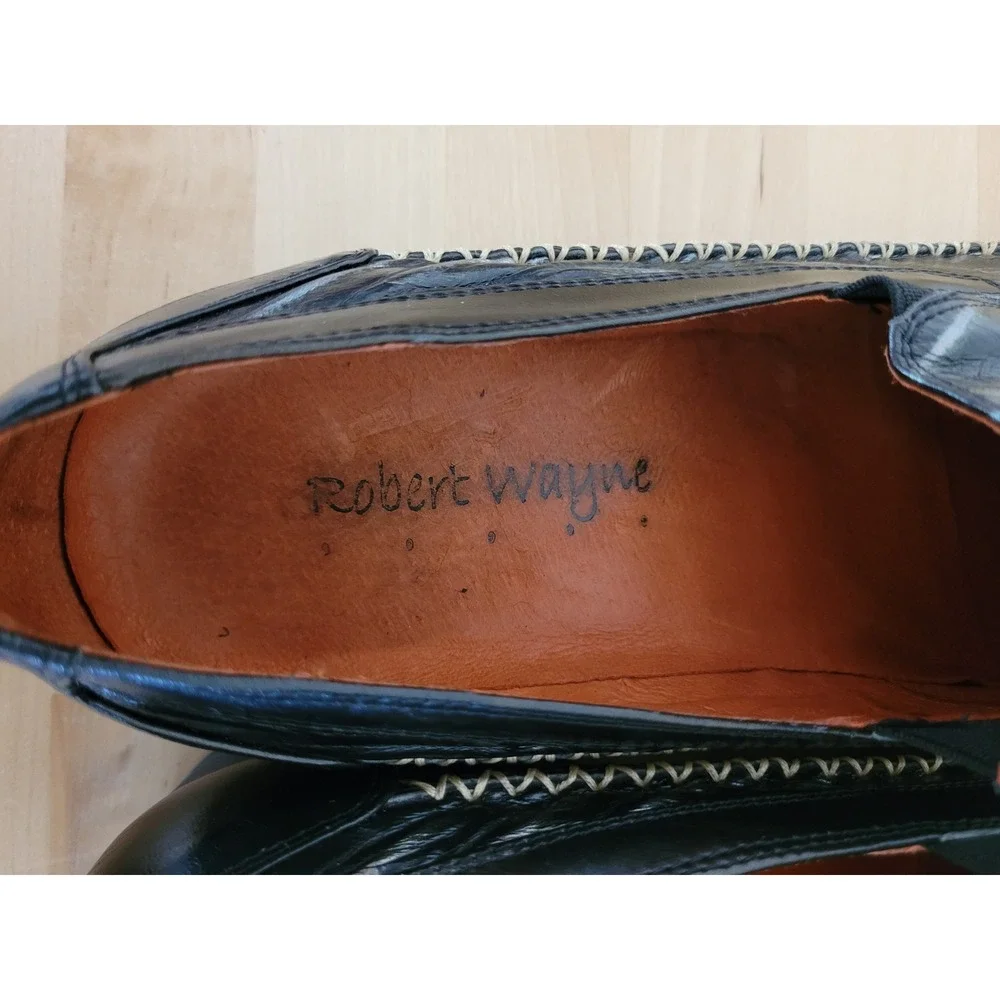 Robert Wayne Jordan Loafers Mens Size 12 Black Silver Chevron Whipstitch Shoes